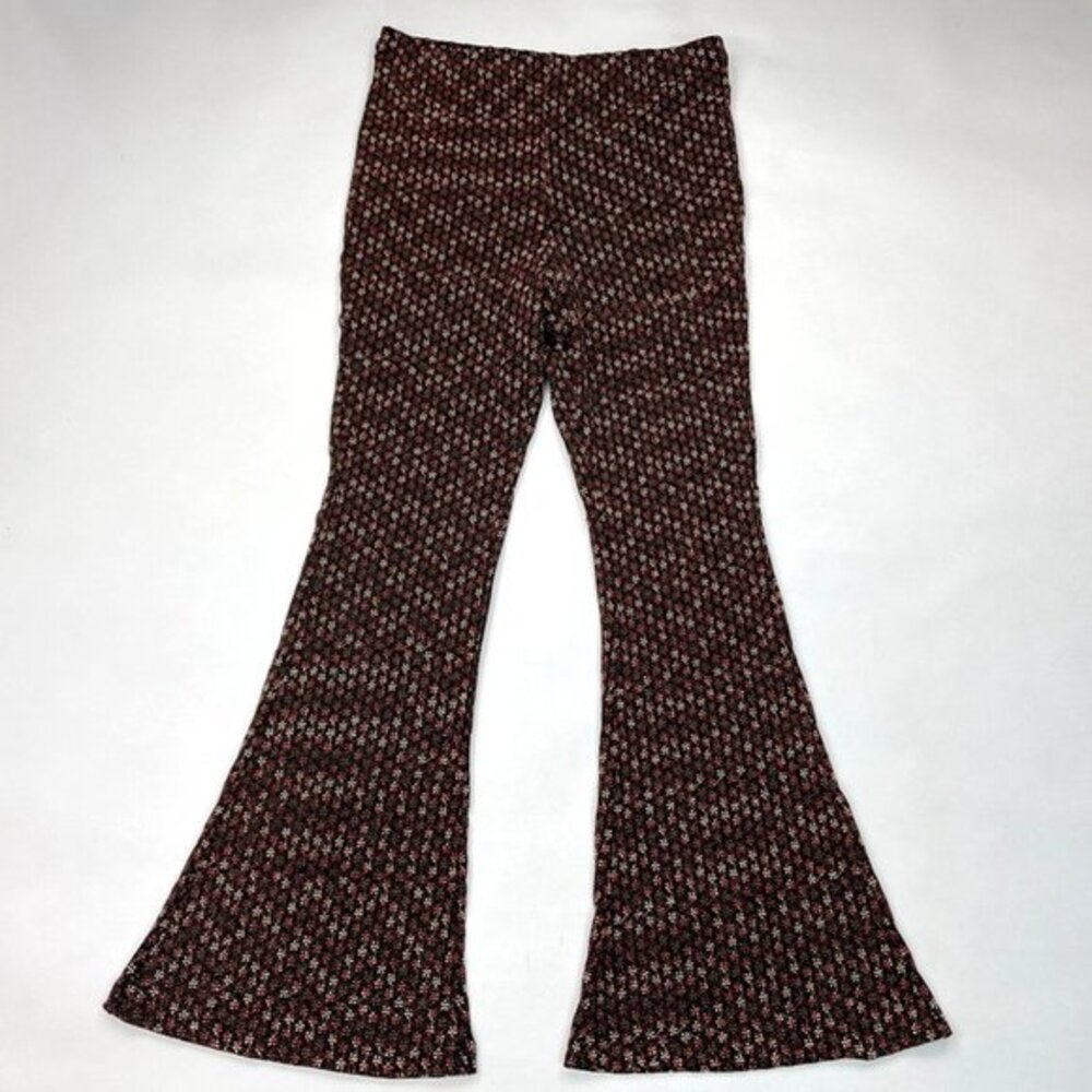Free People Party Pull On Flared Pants Women L EUC Stretch Lined Elastic Waist